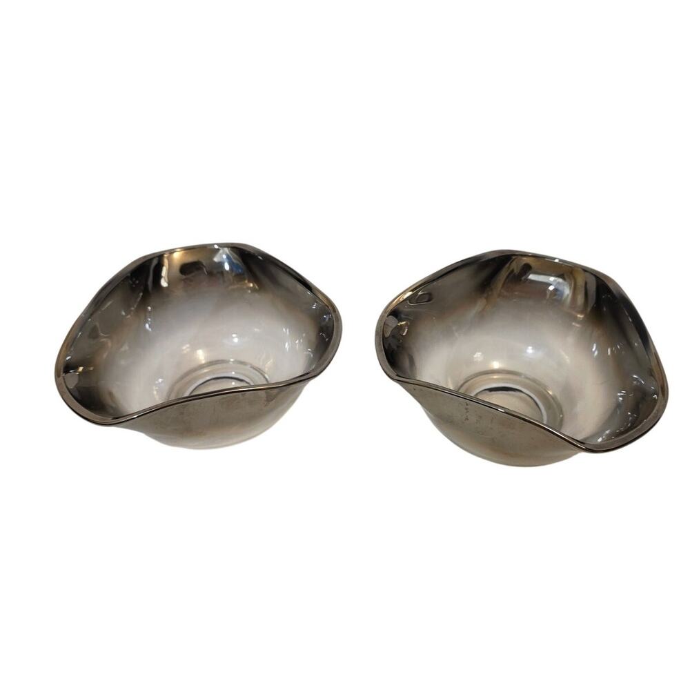 2 VTG Dorothy Thorpe MCM Silver Fade Glass Salad Bowls Catchall Silver Band